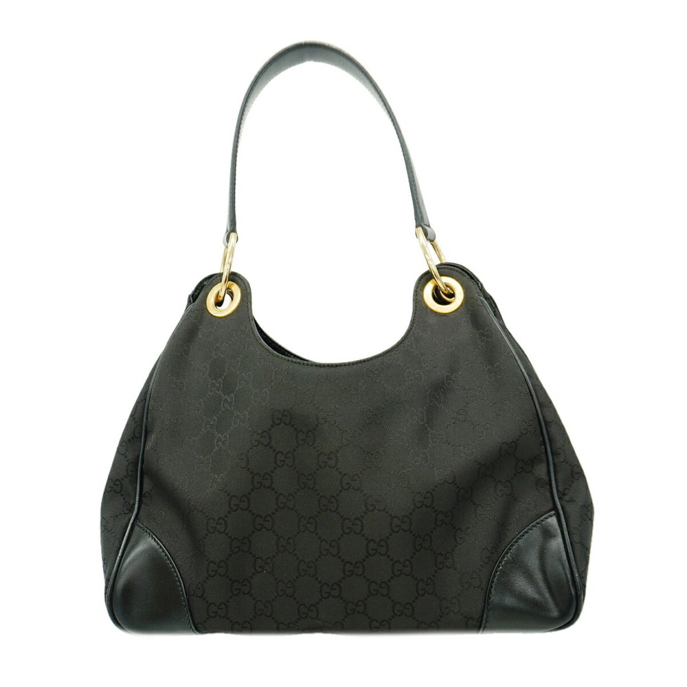 Gucci GG Nylon Shoulder Bag 257265 Black Champagne Women's